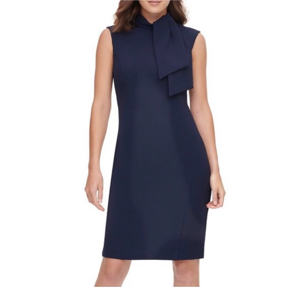 Harper Rose 16 Navy Bow-Neck Sheath Dress Elegant